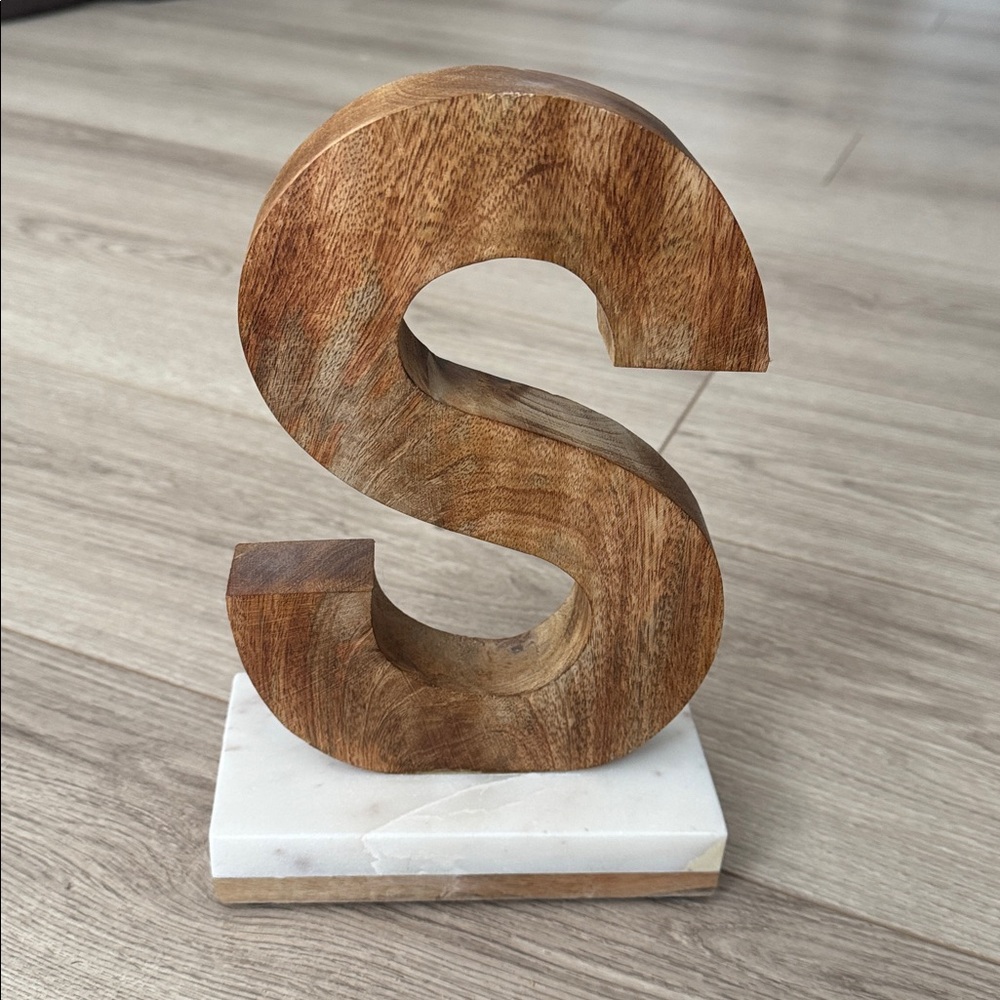 Wooden Letter S with Marble Base